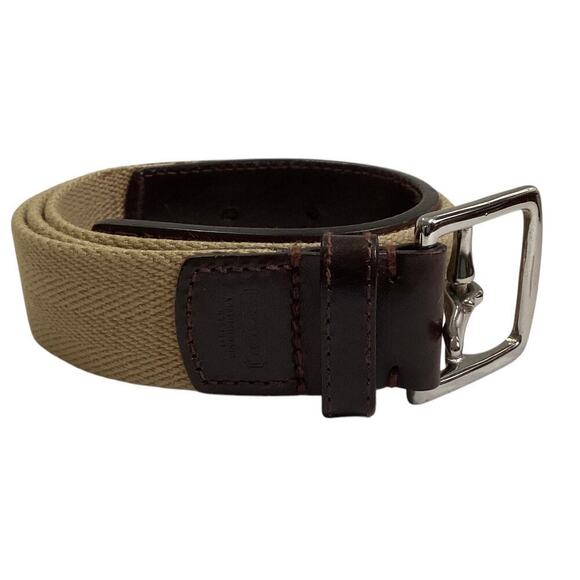 COACH Chocolate Brown Leather & Beige Canvas Casual Belt Womens Size 34/85 cm - Picture 1 of 5